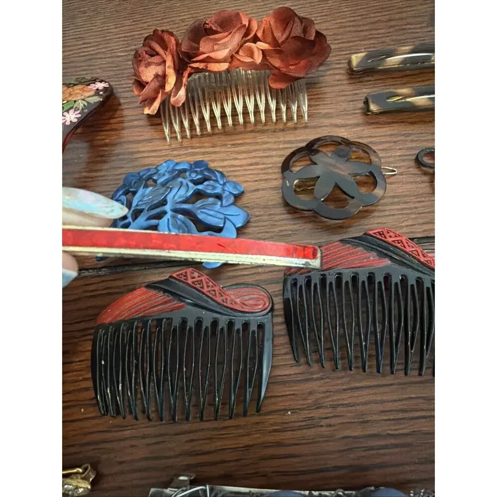 Vintage Lot Of Hair Pins Clips Berets Combs Hand Painted, Celluloid 50’s - 90’s